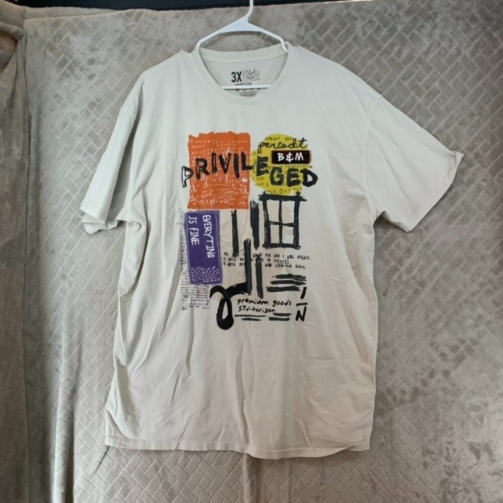 Bleecker And Mercer Mens 3X T-Shirt White Graphic Print Short Sleeve Crew Neck